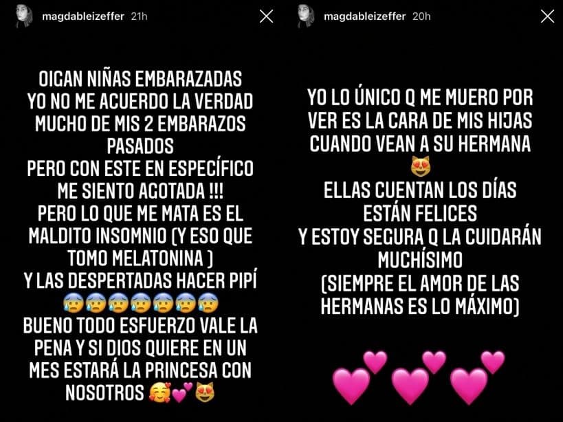 Magda Bleizeffer se sincera sobre las dificultades para dormir en la recta final de su embarazo.