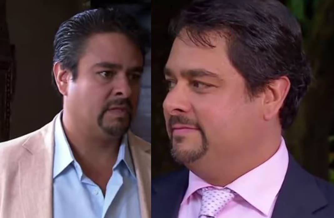 Andrés Gutiérrez también hizo dos personajes iguales en "La sombra de un extraño", donde el gemelo malvado usurpa el lugar de su amoroso hermano con su esposa y sus hijos.