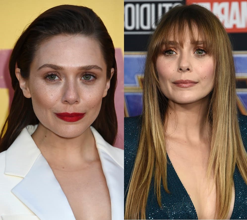 Elizabeth Olsen aclaró su melena con un rubio dorado y se unió a la tendencia de los flecos en 2019.