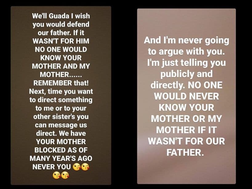Así respondió Ayana a su media hermana Lupita.