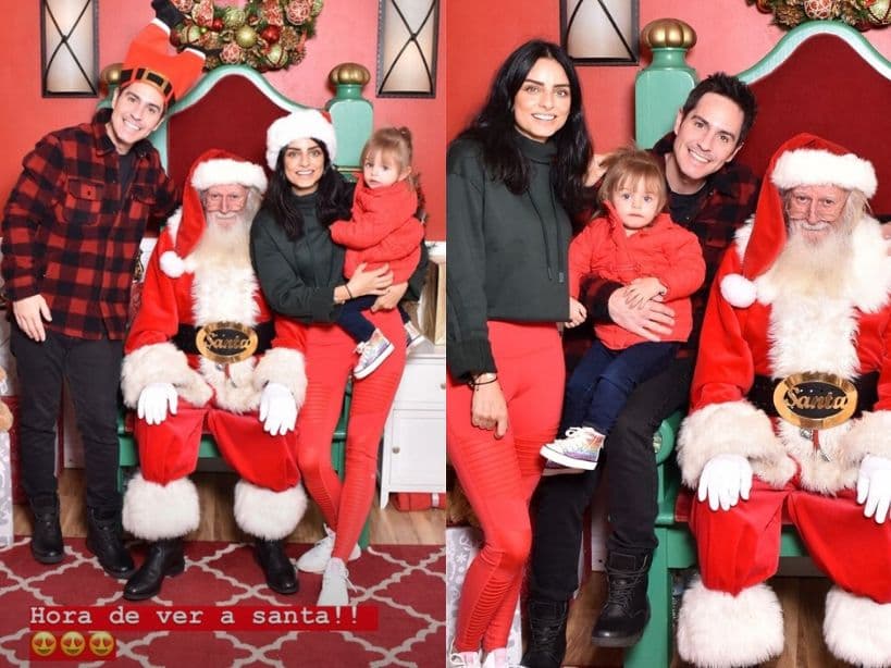 Aislinn Derbez, Mauricio Ochmann y Kailani junto a Santa Claus.