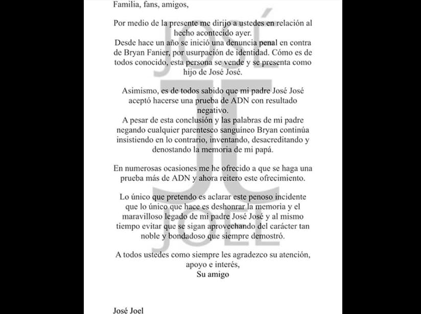 José Joel lanza comunicado sobre la demanda contra Manuel José