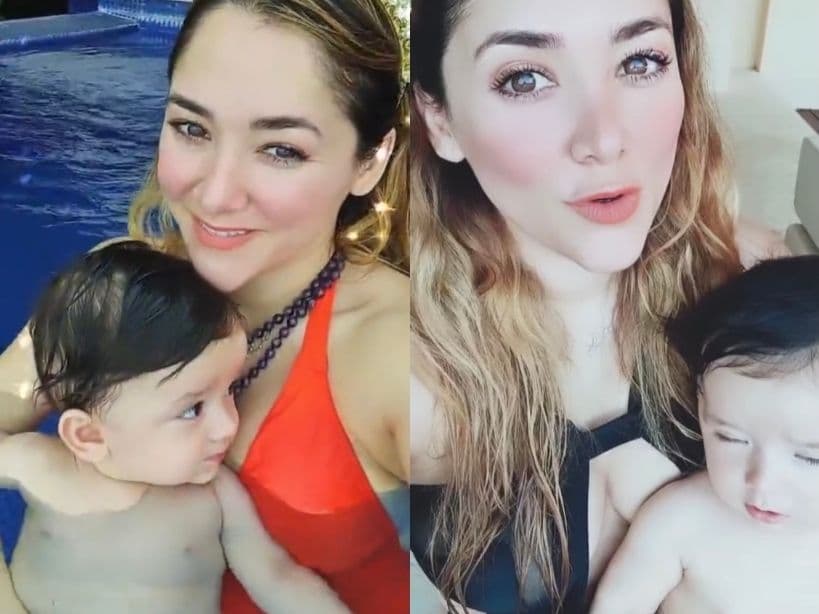 Sherlyn presume su extensa colección de trajes de baño.